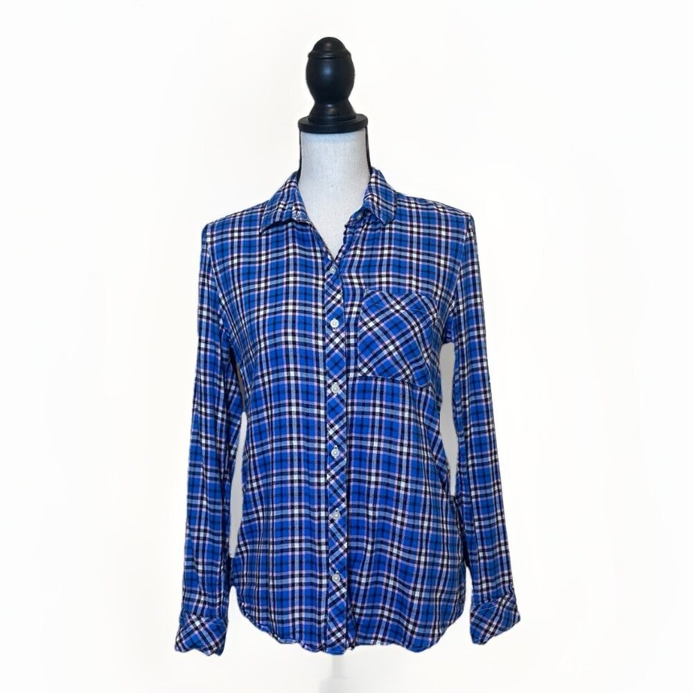 Gap Top Women’s Small Blue Pink Plaid Long Sleeved Collared Button Up Shirt
